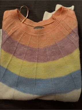 Multicolor Striped Crewneck Sweater - Pastel Rainbow